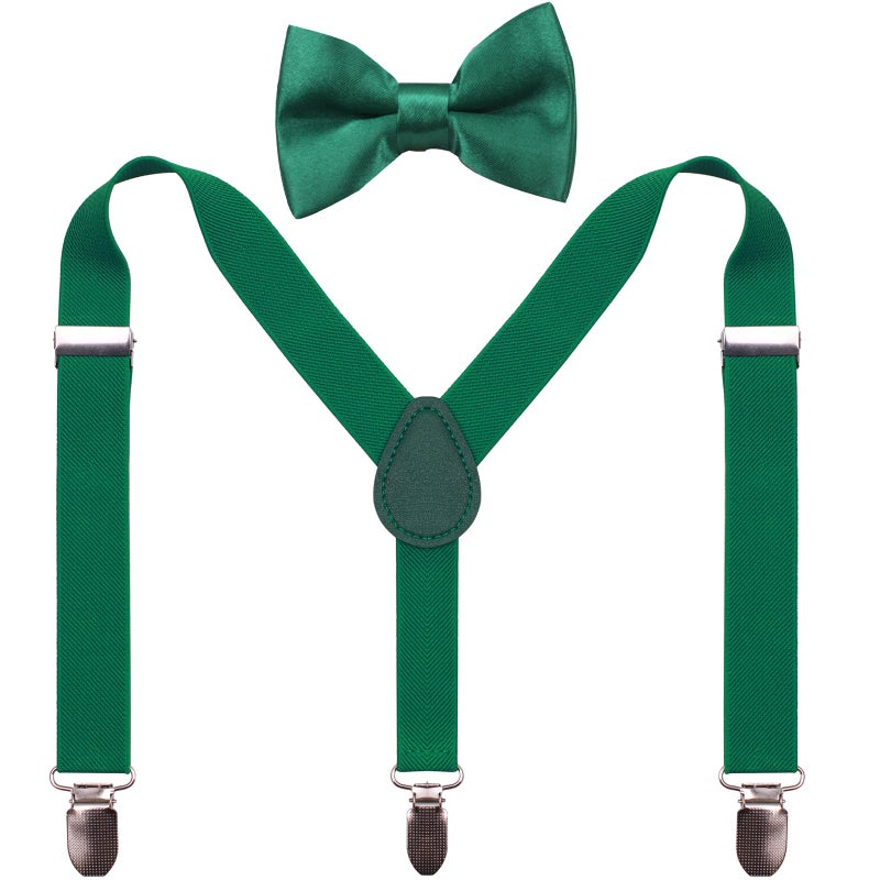 GUCHOL Child Kids Green Suspenders Bow Tie for Boys and Girls Adjustable Elastic Classic Accessory Sets Age 1 to 13 Year 26 INCH (1-5 Year) - Image 1
